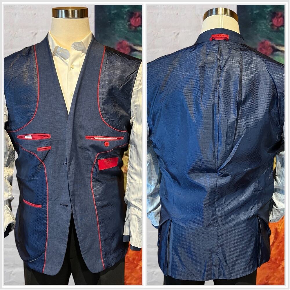 Alfani 40-42R Slim Royal Cobalt Blue Nailhead Casual Blazer Sport Suit Jacket - Picture 7 of 16